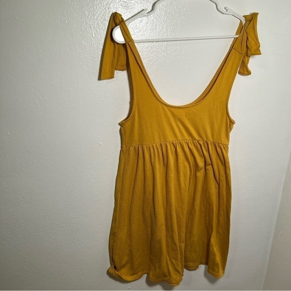 Wild Fable Tie-Strap Babydoll Textured Knit Dress Mustard Yellow - Picture 10 of 12